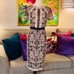 Tadashi Shoji Black and Cream Lace Midi Dress